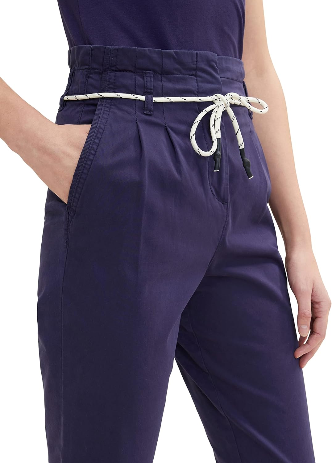 TOM TAILOR Damen Paperbag Chino Hose mit Gürtel 38W / 28L 11331 - Atlantic Ocean Blue, 38W / 28L 113