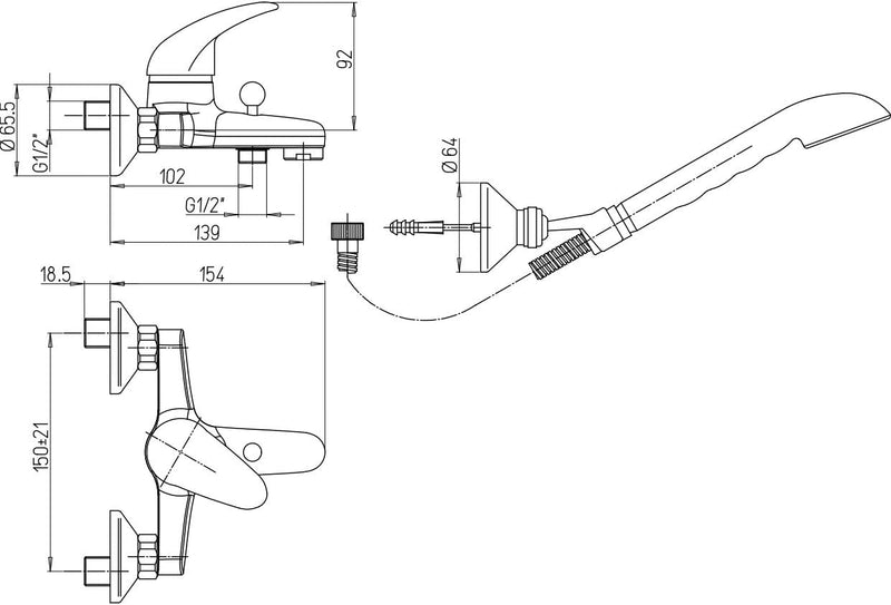 Paini MIA105 Bad Mischbatterie Badewanne Einzelbett Wanne, Einzelbett Wanne