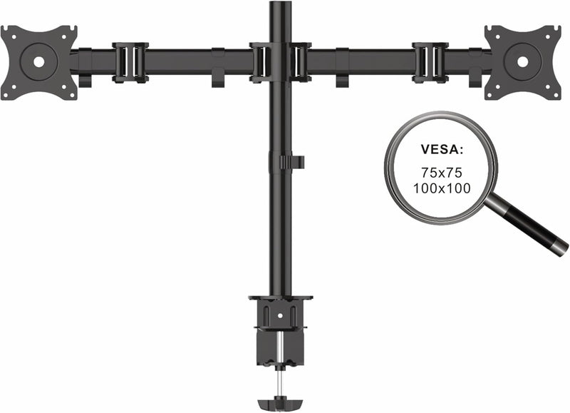 PureMounts PM-OFFICE-02 Schreibtischhalterung für 2 Monitore 33-69 cm (13-27 Zoll), neigbar: -45° bi