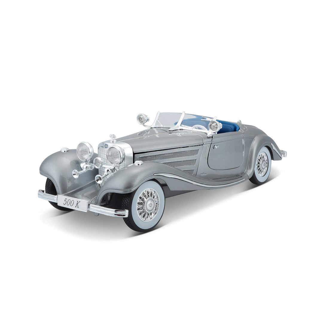 Maisto 36862 Mercedes-Benz 500K Modellauto im Massstab 1:18, Rot/Blau/Grau