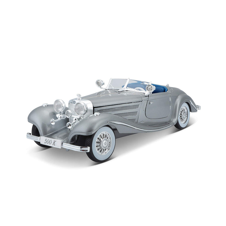 Maisto 36862 Mercedes-Benz 500K Modellauto im Massstab 1:18, Rot/Blau/Grau