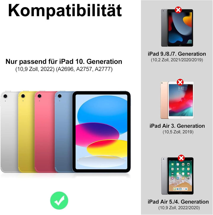 Hülle Tastatur für iPad A16 11/10 Generation (2025/2022) 11/10.9 Zoll mit QWERTZ Deutsche Bluetooth