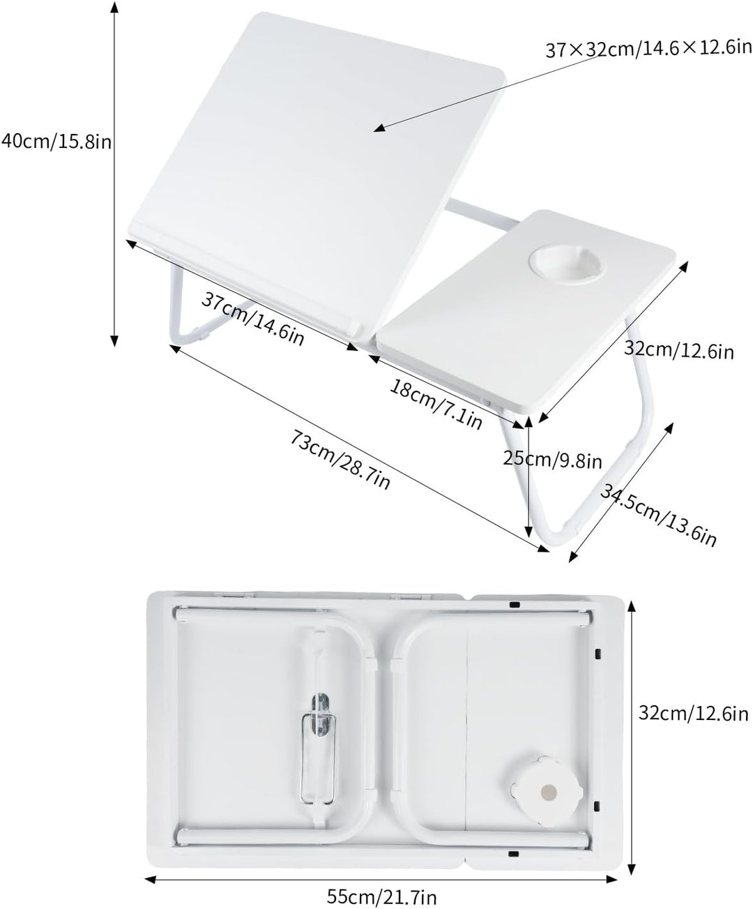 Klappbarer Laptoptisch Höhenverstellbar Lapdesk Notebooktisch mit Neigung Getränkehalter Laptop Tisc