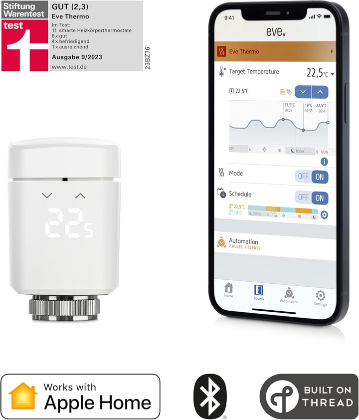 Eve Thermo - Smartes Heizkörperthermostat, Made in Germany, spart Heizkosten, Heizungssteuerung (App