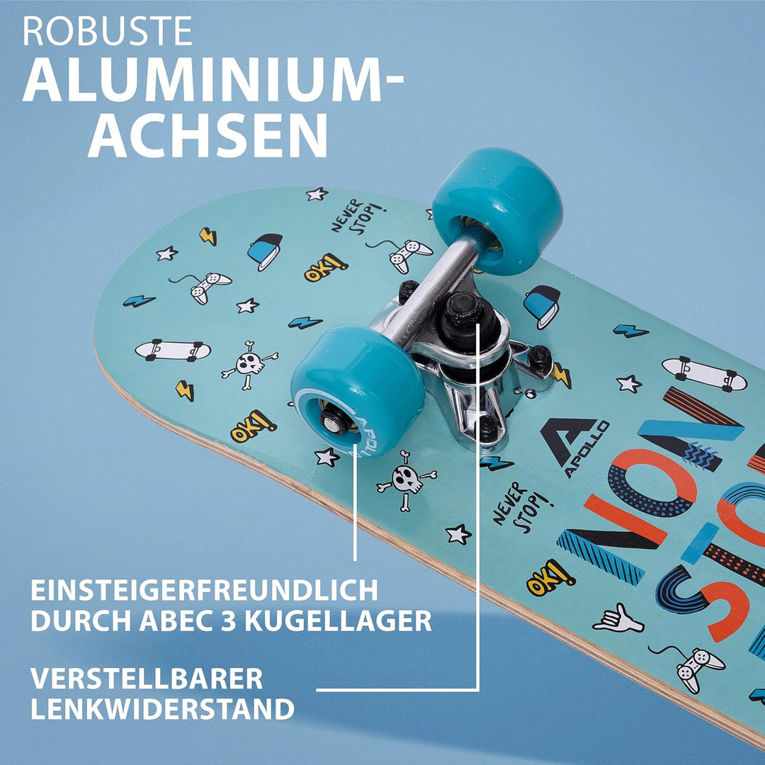 Apollo Kinder Skateboard, | kleines Komplett Board mit ABEC 3 Kugellagern und Aluminium Achsen | Coo
