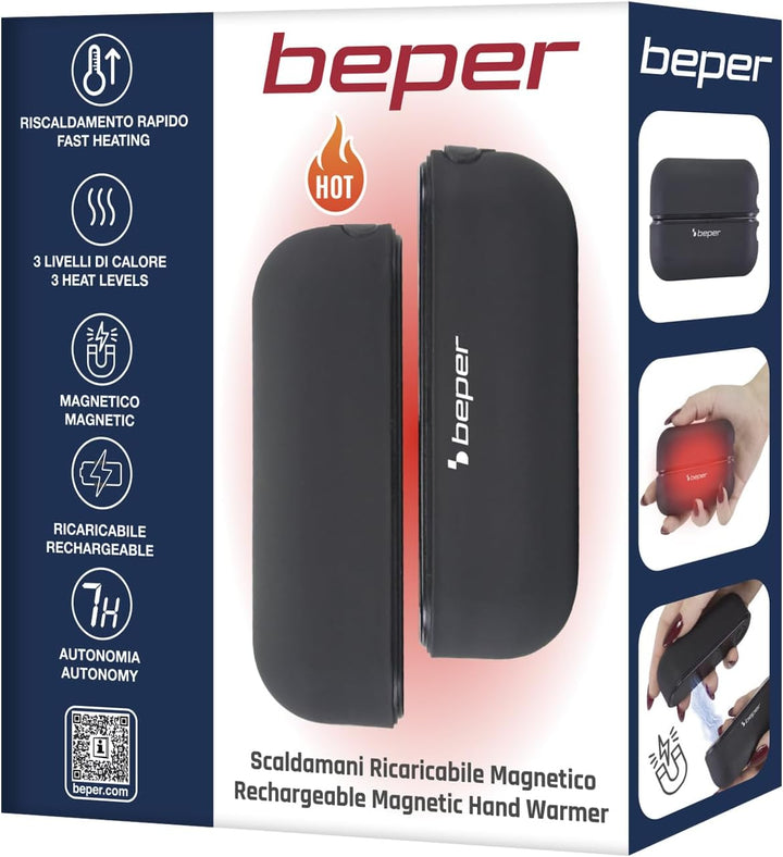 BEPER P203TFO050 Wiederaufladbarer magnetischer Handwärmer, tragbarer Handwärmer mit 3 Heizstufen, D