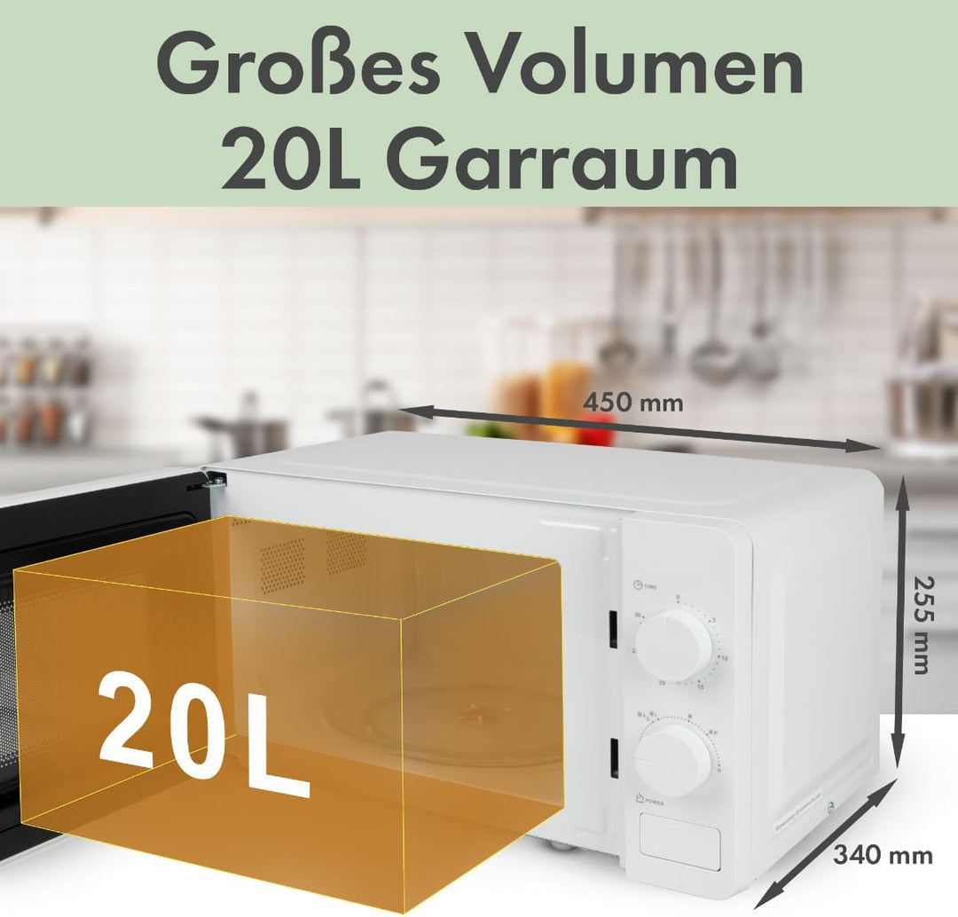 Bomann® Mikrowelle | 700 Watt | 6 Stufen | 20 Liter Garraum | 360° Drehteller | Timer mit Endsignal