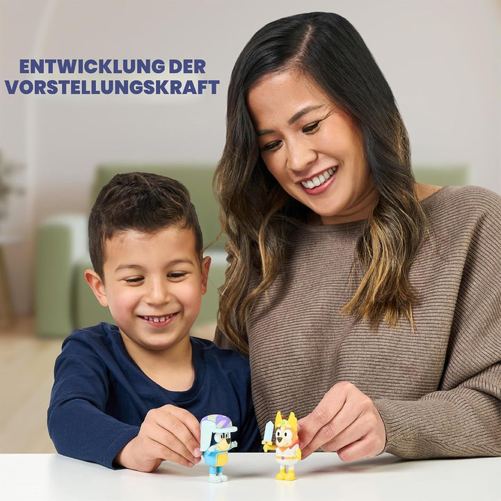 Bluey Packung mit 2 Figuren, bewegliche Figuren, Freunde, bereit für Abenteuer, Puppen der Kinderser