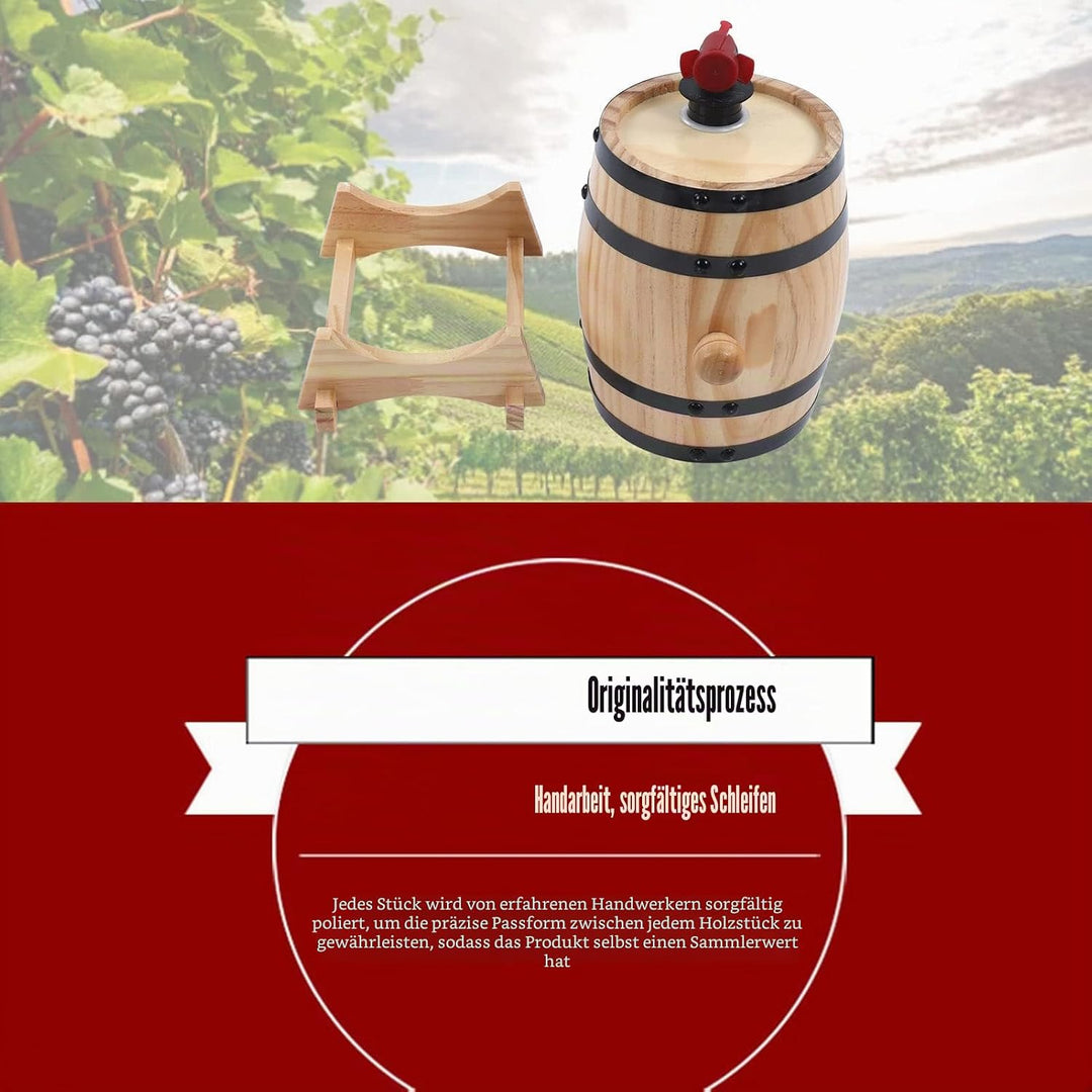 Tissting Weinfass, 3L Whiskyfass Aus Holz mit Bock und Zapfhahn, Vintage Holzfass Braufass Spirituos