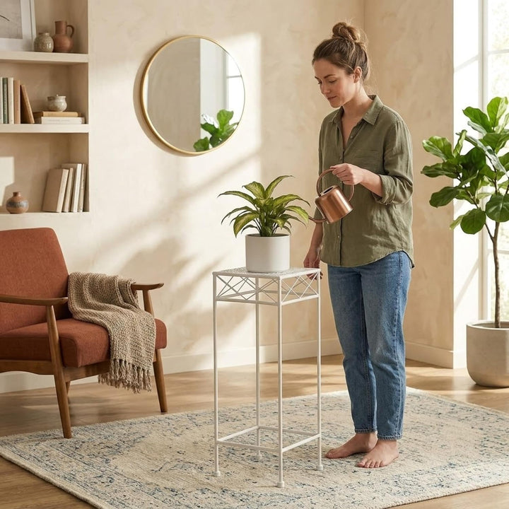 DanDiBo Blumenhocker Weiss Metall Eckig 70-50 cm Blumenständer 96314 Beistelltisch Blumensäule Moder