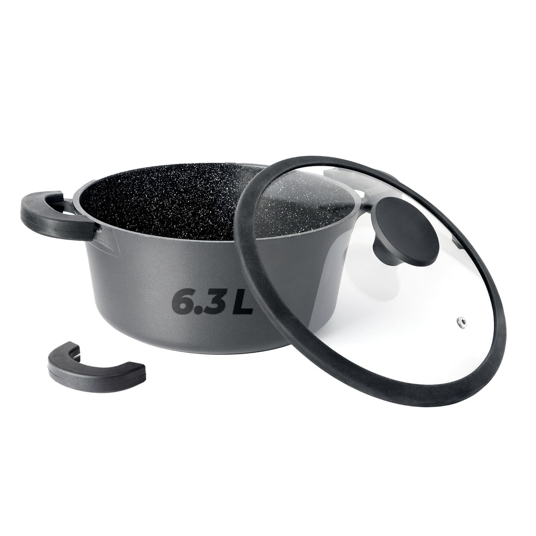 BIOL Aluminium Kochtopf mit Antihaftbeschichtung, Glasdeckel und abnehmbaren Silikon-Griffen, Indukt
