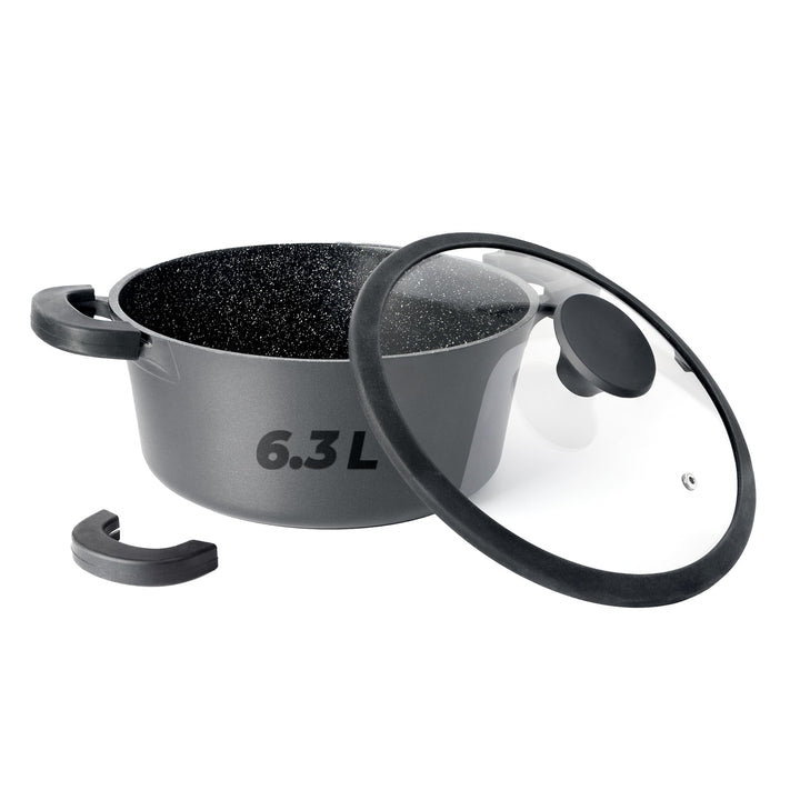 BIOL Aluminium Kochtopf mit Antihaftbeschichtung, Glasdeckel und abnehmbaren Silikon-Griffen, Indukt