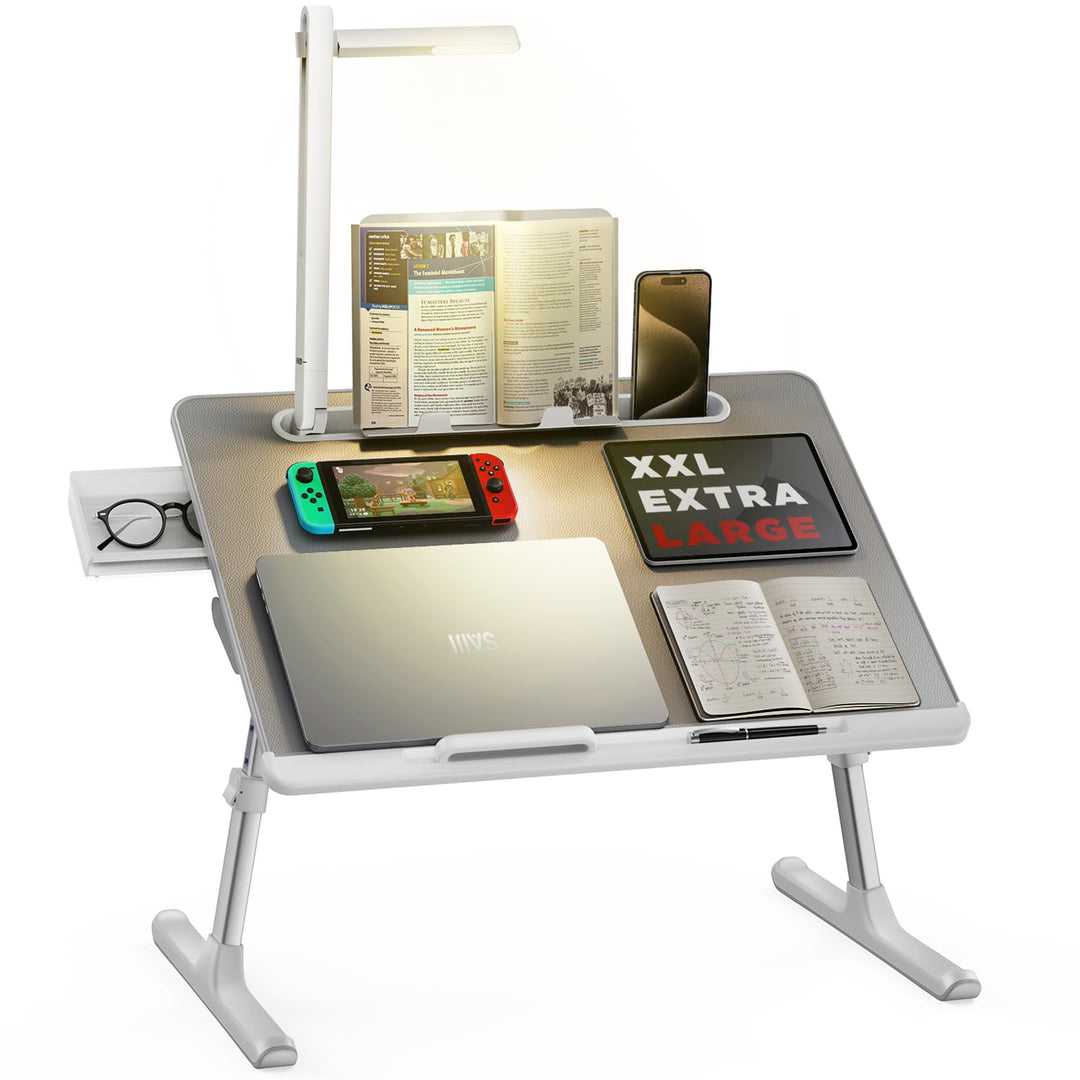 Laptoptisch Betttisch, SAIJI Bett Tisch mit LED Lampe, Höhen Winkel verstellbar, mit Buchständer, Sc