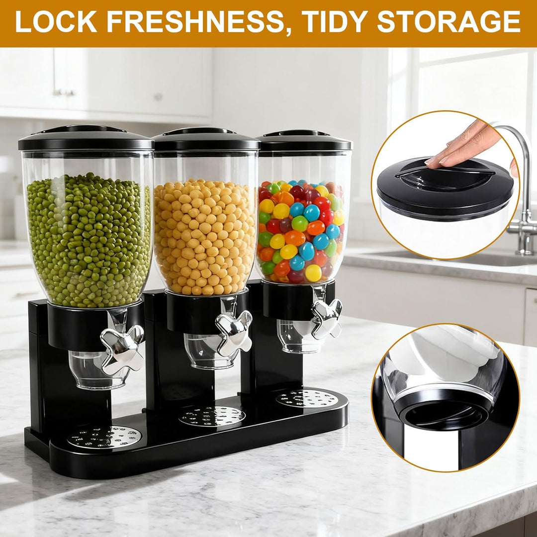 Cereal Dispenser 2L, Dreifacher Müsli Verteiler für die Arbeitsplatte, Müslispender 3er Set Luftdich