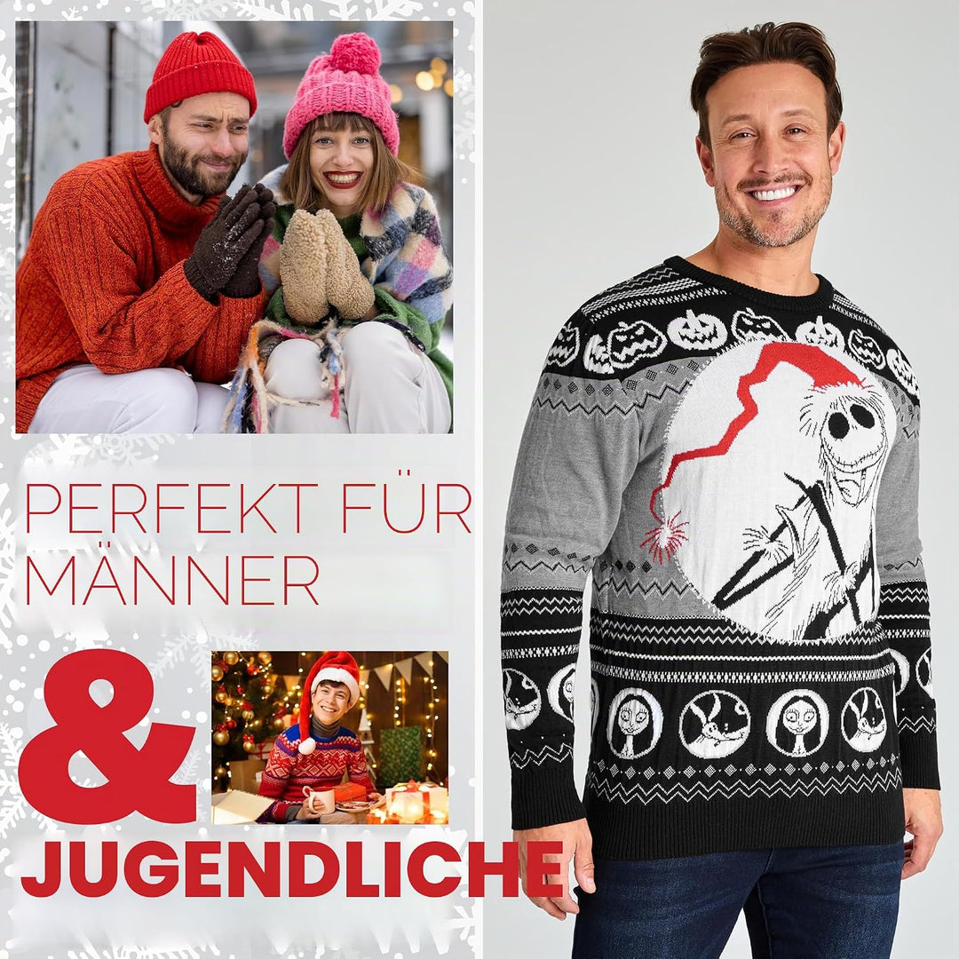 Disney Weihnachtspullover Herren, Warmer Pullover – Geschenk für Männer und Teenager, Schwarz/Multi