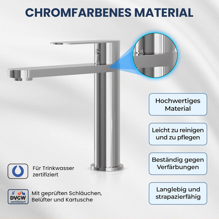 Tarnby Wasserhahn Bad – Waschtischarmatur 17,3 cm, Waschbeckenarmatur Chrome, Anti-Fingerprint & Ein