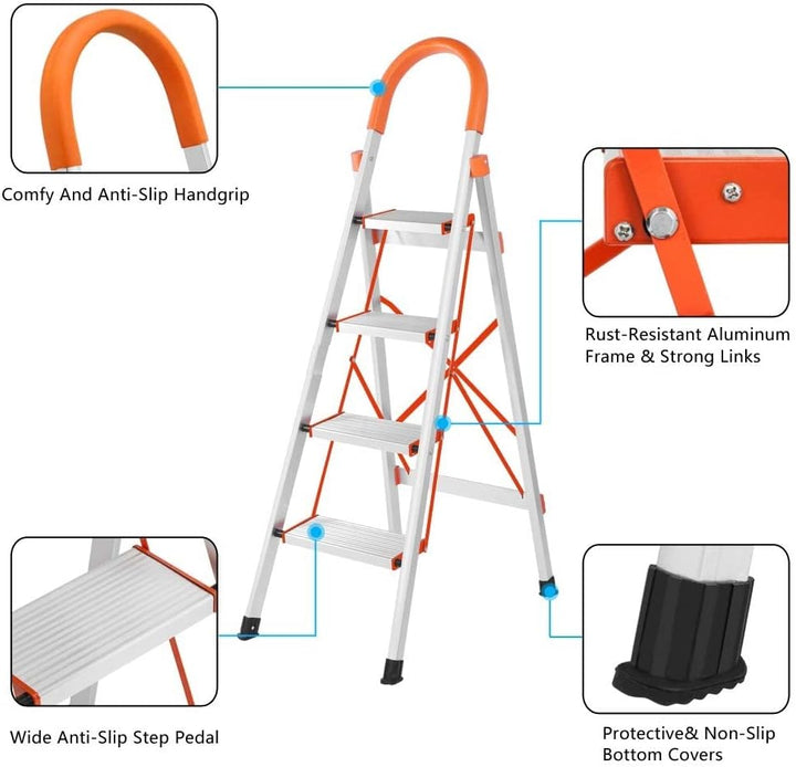 Leiter aus Aluminium, faltbar, 4 Stufen, Haushalts-Treppe