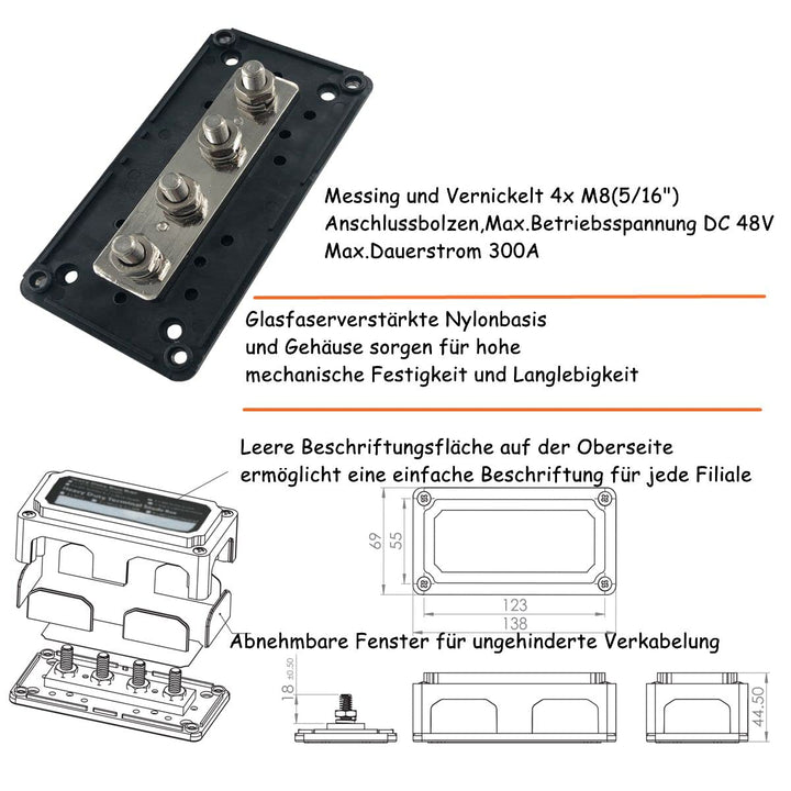 300A Sammelschienenkasten 12V - 48V DC 4X M8 Sammelschiene für Geländewagen Boot Camper Car Heavy Du