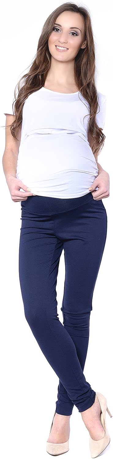 Mija - Elegante Damen Slim Umstandshose mit Bauchband 1046 S Marineblau, S Marineblau