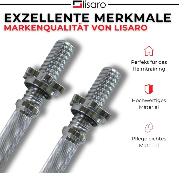 Lisaro Hantelstangen, Kurzhantelstange 2er-Set 35cm x 30mm Chrom – Standardnorm gerändelt mit