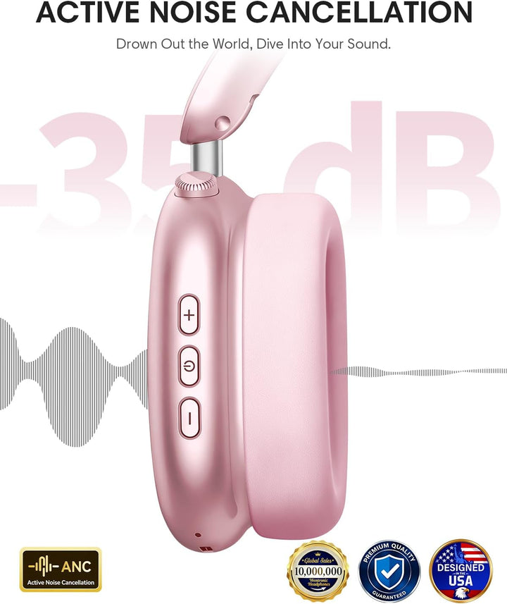 Wentronic Y02 Aktive Noise Cancelling Kopfhörer,60 Std.5 EQ-Musikmodi,Hi-Res-Audio,Tiefe Bässe,faltb