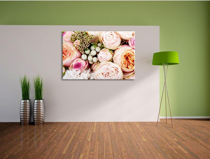 Pixxprint Rosa Rosen, Format: 100x70 auf Leinwand, XXL riesige Bilder fertig gerahmt mit Keilrahmen,