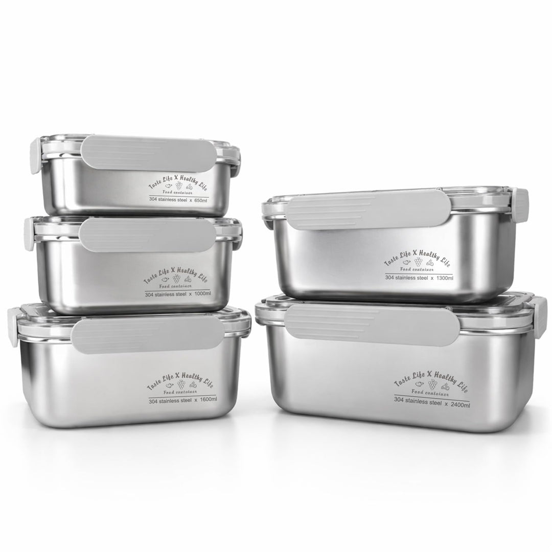 FOLAI 5er set 304-Edelstahl Frischhaltedosen mit deckel Vorratsbehälterset,kühlschrank organizer Auf