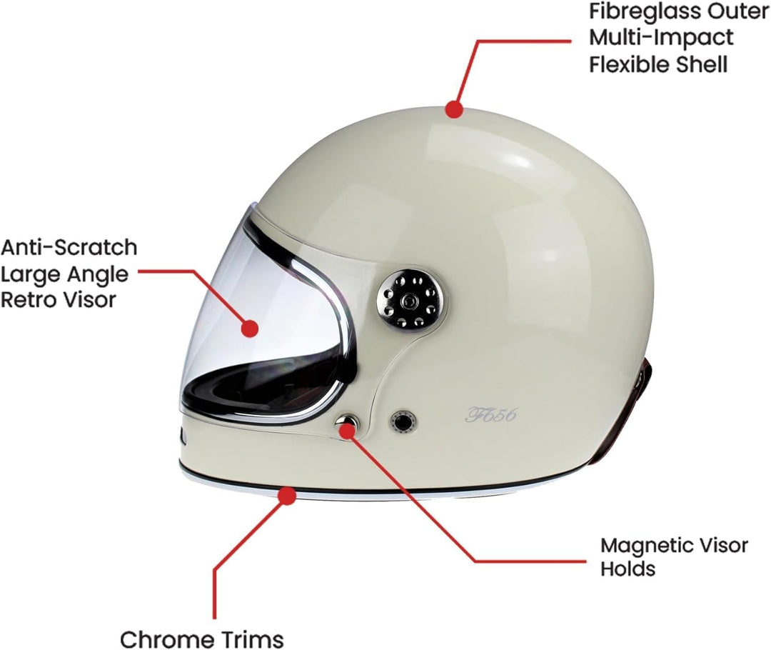 F656 Vintage Retro Full Face Motorcycle Helmets - Fibreglass Motorbike Helmets ECE Approved Crash He