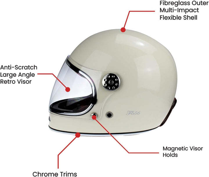 F656 Vintage Retro Full Face Motorcycle Helmets - Fibreglass Motorbike Helmets ECE Approved Crash He