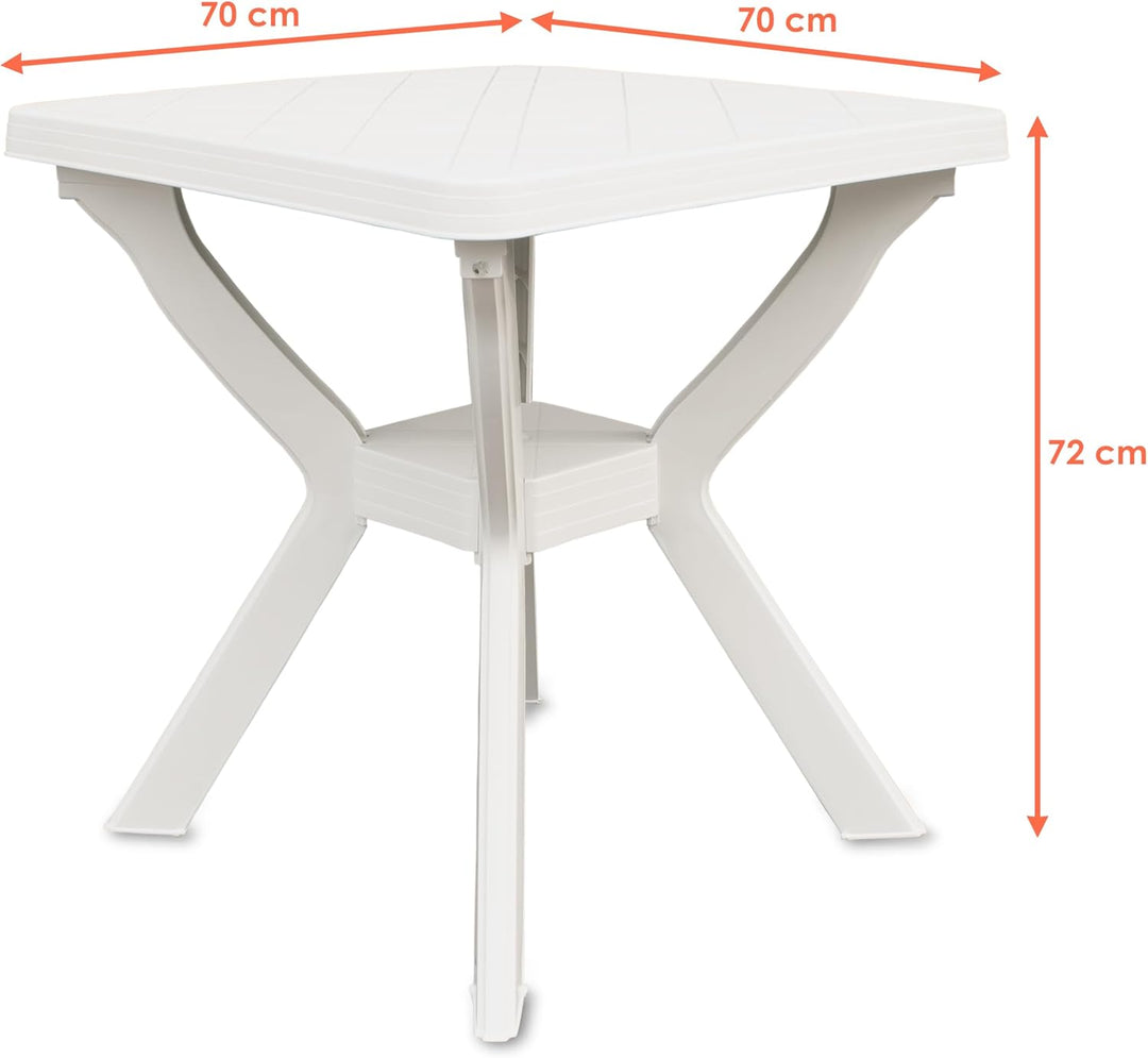 Spetebo Kunststoff Gartentisch quadratisch 70 cm - weiss - Campingtisch im klassischen Design - Balk