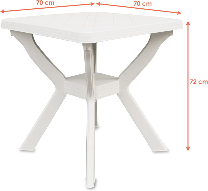 Spetebo Kunststoff Gartentisch quadratisch 70 cm - weiss - Campingtisch im klassischen Design - Balk