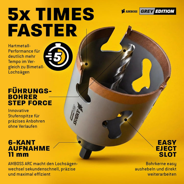 Amboss HM Lochsäge 68 mm | Für Spanplatten, Hartholz, Gipskarton etc. - Inkl. 6 Kant Standard Aufnah