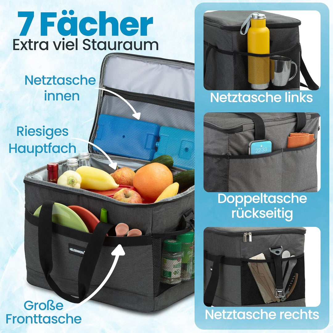 HELDENWERK Kühltasche gross faltbar – Kühlbox bis zu 12h Kühlleistung auslaufsicher &amp; wasserdicht –