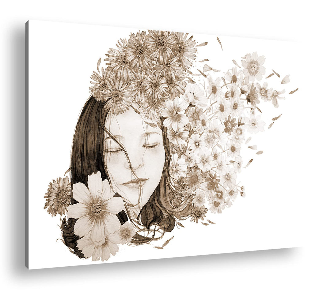 deyoli Blumenmädchen Format: 80x60 Effekt: Sepia als Leinwandbild, Motiv fertig gerahmt auf Echtholz