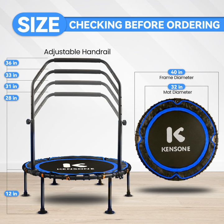 40/48 Zoll Faltbares Rebounder Trampolin für Erwachsene mit Bungee, 450/250 kg leises Indoor-Mini-Tr