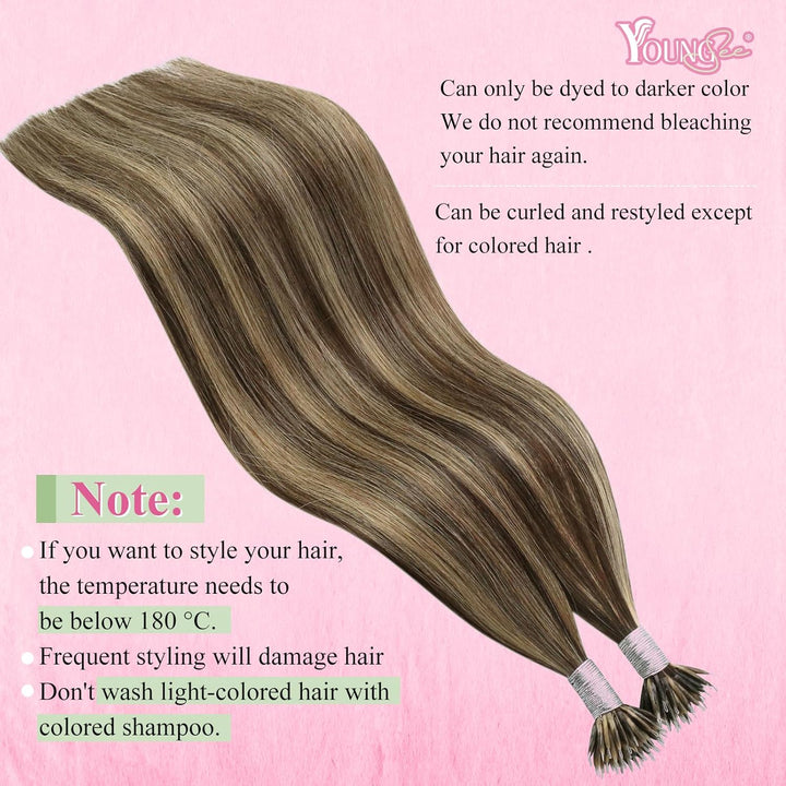 YoungSee Nano Extensions Echthaar Braun Blond Nanoring Extensions Echthaar Highlight 35cm Nano Ring