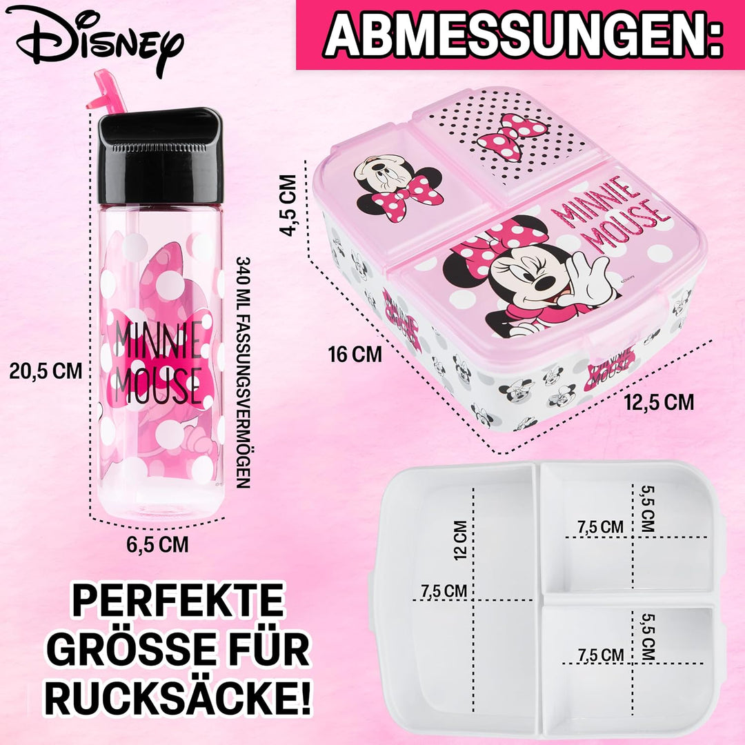 Disney Minnie Mouse Kinder Lunchbox mit Fächern und Wasserflasche für Schule und Ausflüge (Rosa), Ro