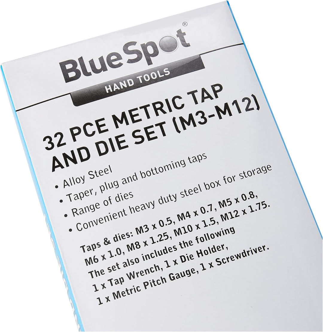 BlueSpot Tools 22301 Gewindeschneider-Set, metrisch, 32-teilig (M3-M12)
