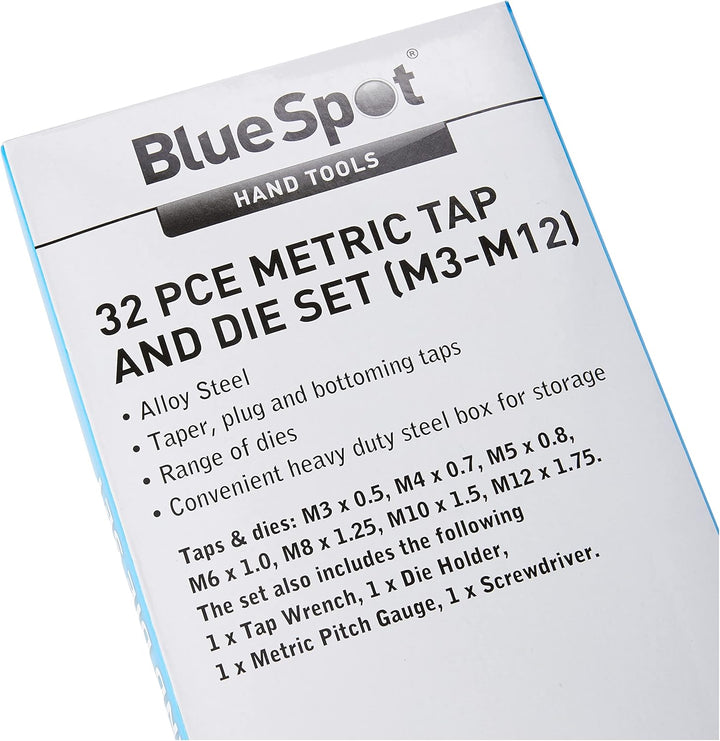 BlueSpot Tools 22301 Gewindeschneider-Set, metrisch, 32-teilig (M3-M12)