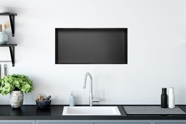 Balneo WALL-Box NO RIM - Schwarz Nische Edelstahl - Schwarz Wandnische Dusche - Wasserdicht - Flexib