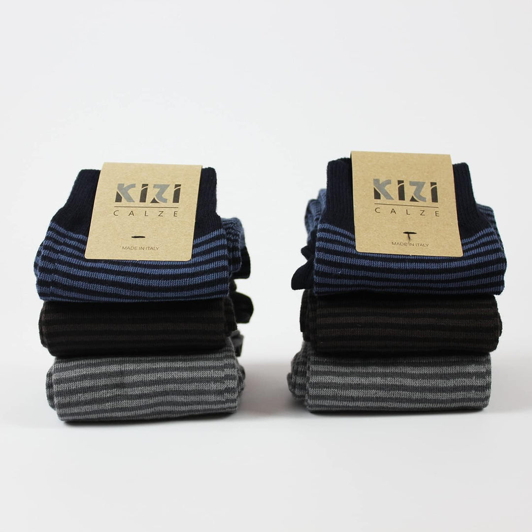 Citycalze Lange gestreifte Socken für Herren, aus warmer Baumwolle, weich, 6 Paar, hergestellt in It