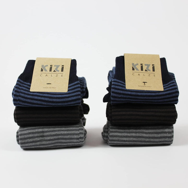 Citycalze Lange gestreifte Socken für Herren, aus warmer Baumwolle, weich, 6 Paar, hergestellt in It
