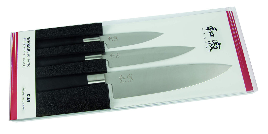 KAI 67S-300 Wasabi Black Set 6710P, 6715U, 6, Schwarzer Griff Schwarzer Griff 3 Pce Knife Set, Schwa