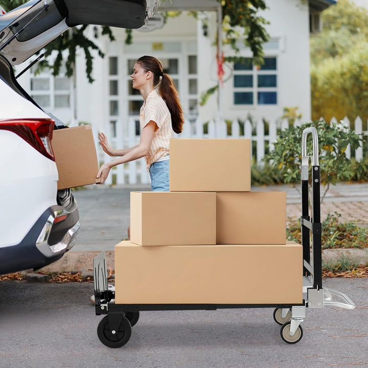 COSTWAY 2-in-1 Transportwagen Sackkarre klappbar, Handwagen mit Teleskopgriff &amp; Verstellbarer Länge,