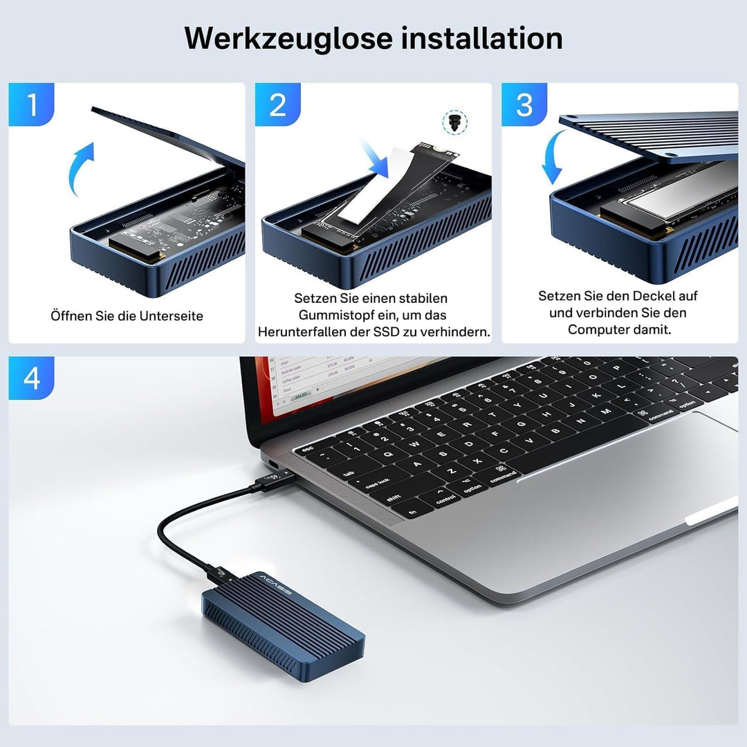 Acasis M2 NVMe SSD-Gehäuse 40 Gbit/s USB C Aluminium NVMe Gehäuse PCIe 2280 M-Key (B+M Key) Solid St