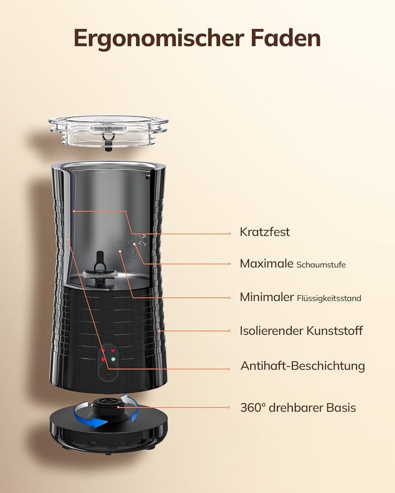 morpilot Milchaufschäumer Elektrisch 4-in-1, Milchschäumer für Heisser&Kalter Milchschaum Automatisc