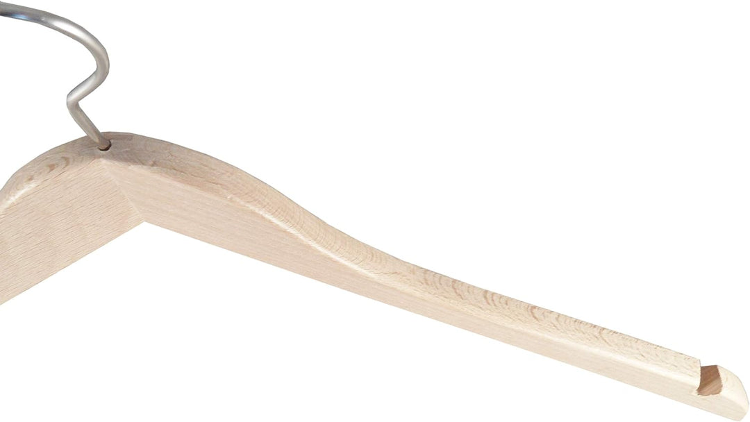 Kleiderbuegelshop24 Holzbügel für Kostüme, Blusenbügel mit Kerben, flach, 44 cm, Natur, 5 Stück