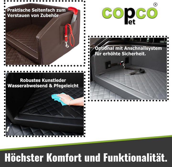 CopcoPet - Travel Bed Hundebett für Kofferraum 70x55 cm Kunstleder - Kofferraumschutz Hund wasserabw