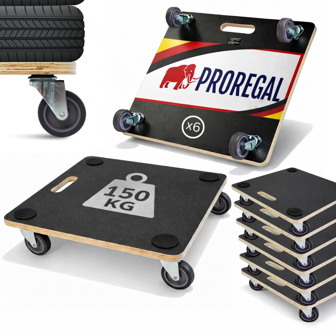 PROREGAL Profi Transportroller Hercules 50x50 cm Schwerlast bis 150 kg mit 4 Gummirollen & Griff, Si