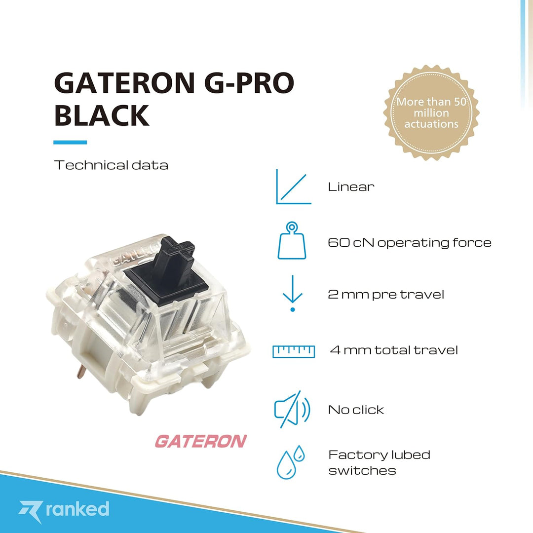 Packung mit Gateron ks-9 Tastenschaltern für Mechanische Tastaturen | Platte Montiert (Gateron Black